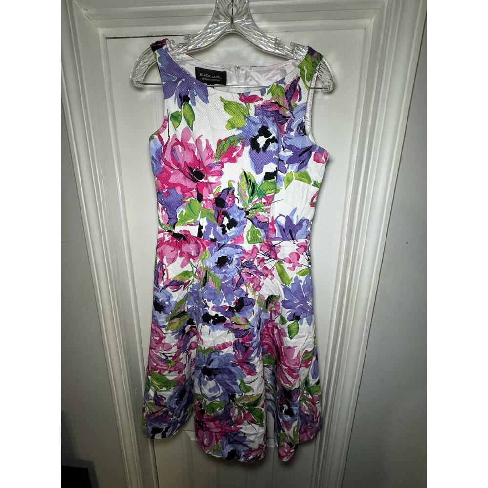 Black Label byEvan Picone Floral Sleeveless Fit & Flare Dress Size 6 pink purple